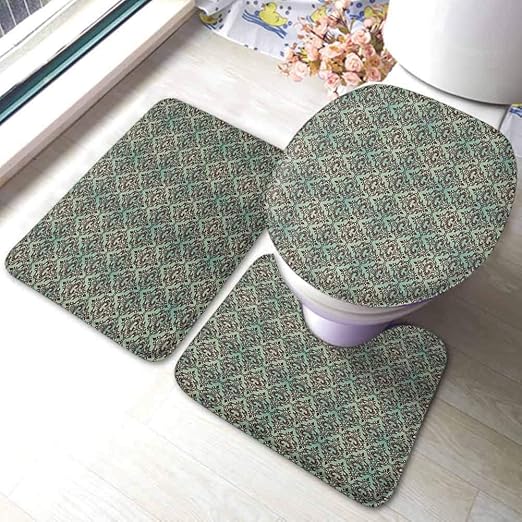 Amazon Com Mint And Brown Bathroom Rug Set Baroque Flower Motifs In Damask Style Traditional Revival Art Non Slip Bathroom Rug Contour Mint Green And Dark Brown Kitchen Dining