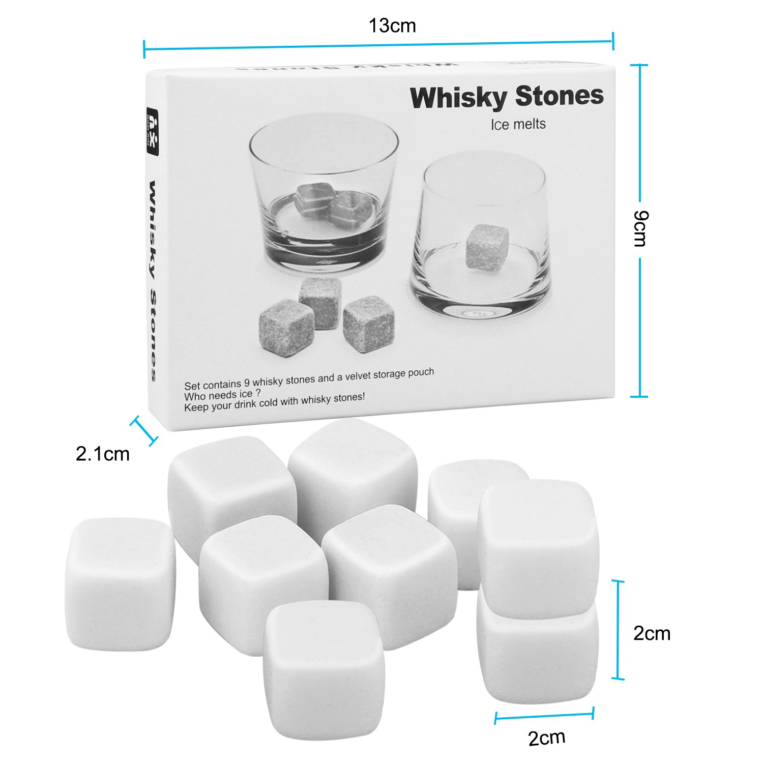 Whisky Stones, Proking 9 Pcs Gift Set Whisky Rocks Chilling Stones Reusable Granite Ice Cubes, Scotch Whisky Drinks Beer Wine Cooler, Best Gift For Whiskey Drinker, Husband, Dad, Men (white)
