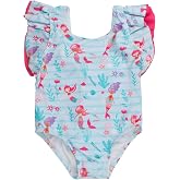RuffleButts Baby/Toddler Girls Ruffle Strap - One Piece Swimsuit UPF 50+ | 80% Nylon 20% Spandex, High Stretch Fabric, Lightweight Feel, Cross-Back Design, Floral Botanical Print, Adjustable Fit
