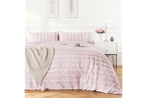 ROSE&RISY Pink Gingham Tufted Queen Duvet Cover Set, 3 Pcs Soft Fuzzy Comfortable Textured Boho Shabby Chic Plaid Bedding Comforter Cover, Includes 1 Cute Checkered Duvet Cover 2 Pillowcases (Pink, Queen)