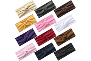 LUUAO 12 Pcs Stretchy Sport Headbands for Women,Absorbed Sport Headband Soft Twist Knotted Headbands for Yoga, Workout Daily Life