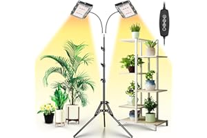 LBW Grow Light for Indoor Plants, Dual Heads Full Spectrum LED, Auto On/Off Timer, 6 Dimmable Levels, 3 Switch Modes, Adjustable Tripod Stand 15-63 inches