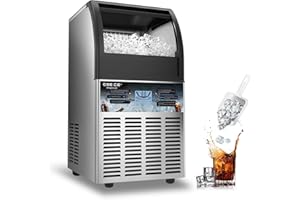 GSEICE ETL Safety & Sanitation Certification Commercial Ice Maker - 90lbs/24H, Freestanding Fast Ice Maker Machine, Self-Cleaning Ice Machines with LED Display, Compact Size for Home Office