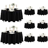 Fitable 8 Pack Round Tablecloths: Stain Resistant Wrinkle Free Circle Table Clothes, Washable Reusable Polyester Table Covers for Wedding Party Birthday Banquet Reception(Black, 84 Inch)