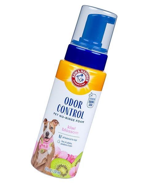 ARM & HAMMER FOR PETS ODOR CONTROL PET NO-RINSE FOAM WITH BAKING SODA, KIWI BLOSSOM SCENT, 8OZ; BEST ODOR ELIMINATING FOAM FOR DOGS AND PUPPIES; ARM AND HAMMER BAKING SODA WATERLESS DOG DEODORIZER