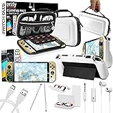 Orzly Accessory Bundle kit for Nintendo Switch Oled Accessories Essentials Pack Case and Screen Protector Comfort Grip Cover Headphones charger cable Games holder and more - Gift boxed OLED Edition