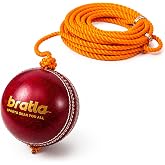 Bratla Hanging Cricket Ball with 10-Foot Cord | Leather Ball for Batting Practice &amp; Hand-Eye Coordination | 5.5 oz Red Cricket Ball
