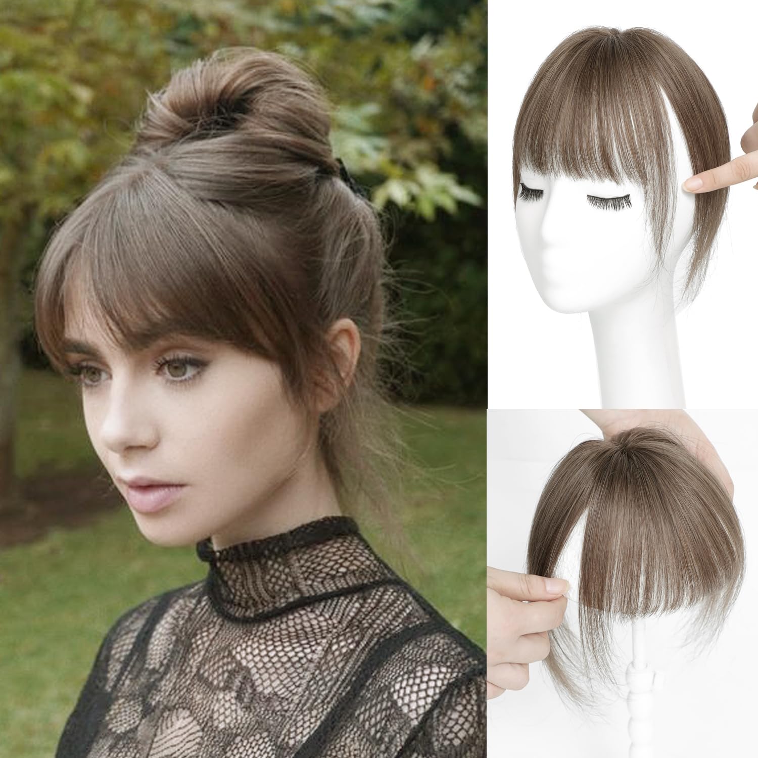Lasunork Fringe Clip in Hair Clip in Bangs Fake Fringe 360°Cover Hair Topper Human Hair(Medium Auburn Brown)