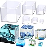 RESINWORLD Set of 4, 3", 2", 1.5", 1", 0.5" Clear Silicone Cube Molds, Large Deep Square Epoxy Resin Mold, Transparent Cube S