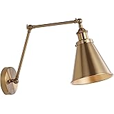 JONATHAN Y 7" Brass Gold Classic Industrial Metal Adjustable Arm LED Wall Sconce for Bedside Reading, Farmhouse Swing Arm Wal