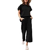 Ekouaer Womens 2 Piece Outfits Sweatsuits Casual Pullover Cap Sleeve Tops and Wide Leg Sweatpant Lounge Sets Tracksuit Set