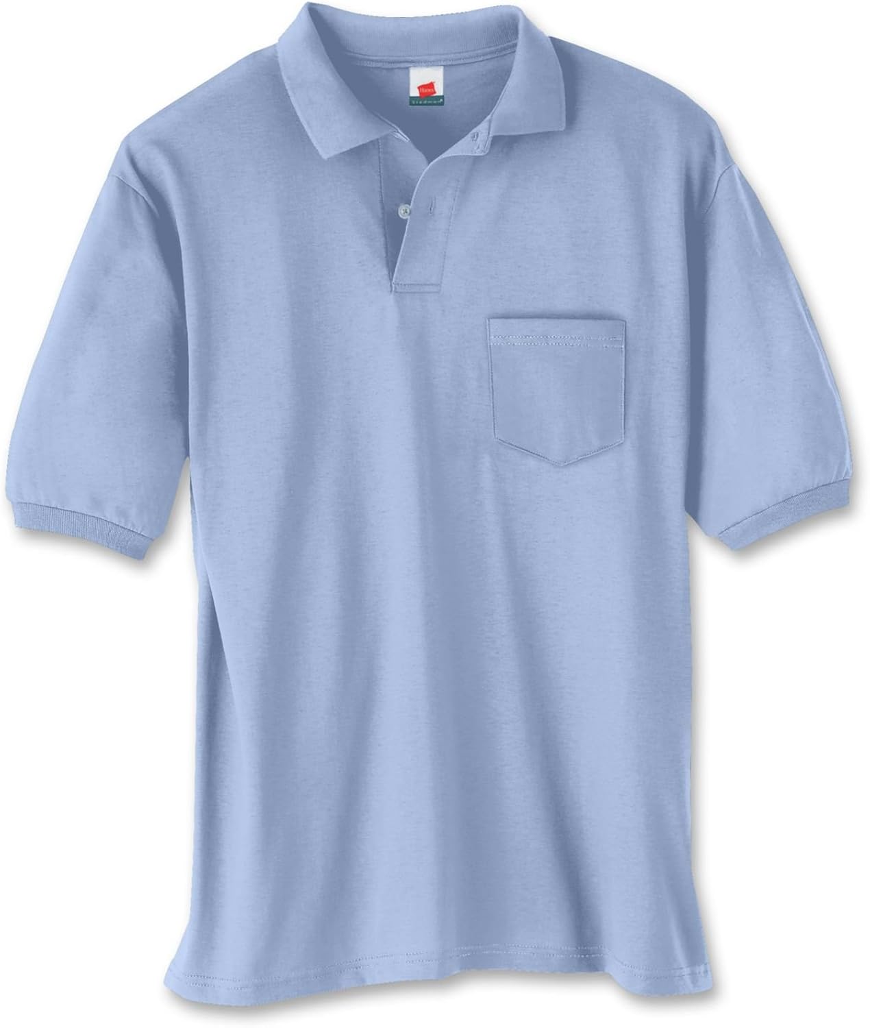 Hanes Men's 5.2 oz Hanes STEDMAN Blended Jersey Pocket Polo, Light Blue