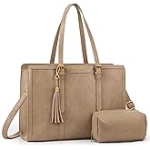 LOVEVOOK Laptop Bag for Women Vintage Leather Work Tote 15.6 inch Large Capacity Computer bag with Clutch Purse for Office, Travel, School, Casual