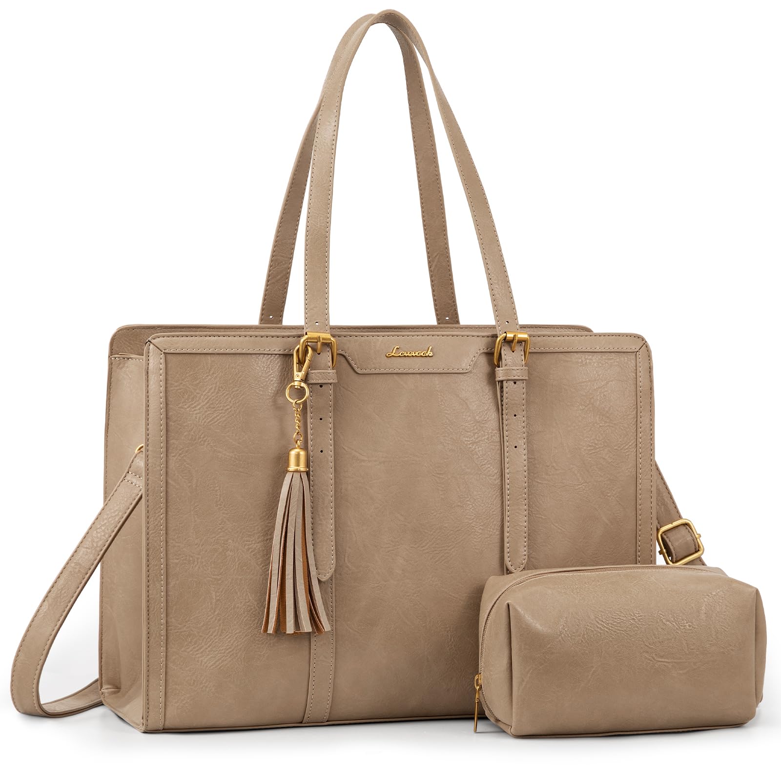 Photo 1 of LOVEVOOK Laptop Bag for Women Vintage Leather Work Tote 15.6 inch Large Capacity Computer bag with Clutch Purse for Office, Travel, School, Casual