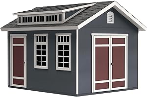 Handy Home Products Designer 12x10 Wooden Storage Shed with Dormer, Windows, and Floor Kit- Paint and Shingles not Included