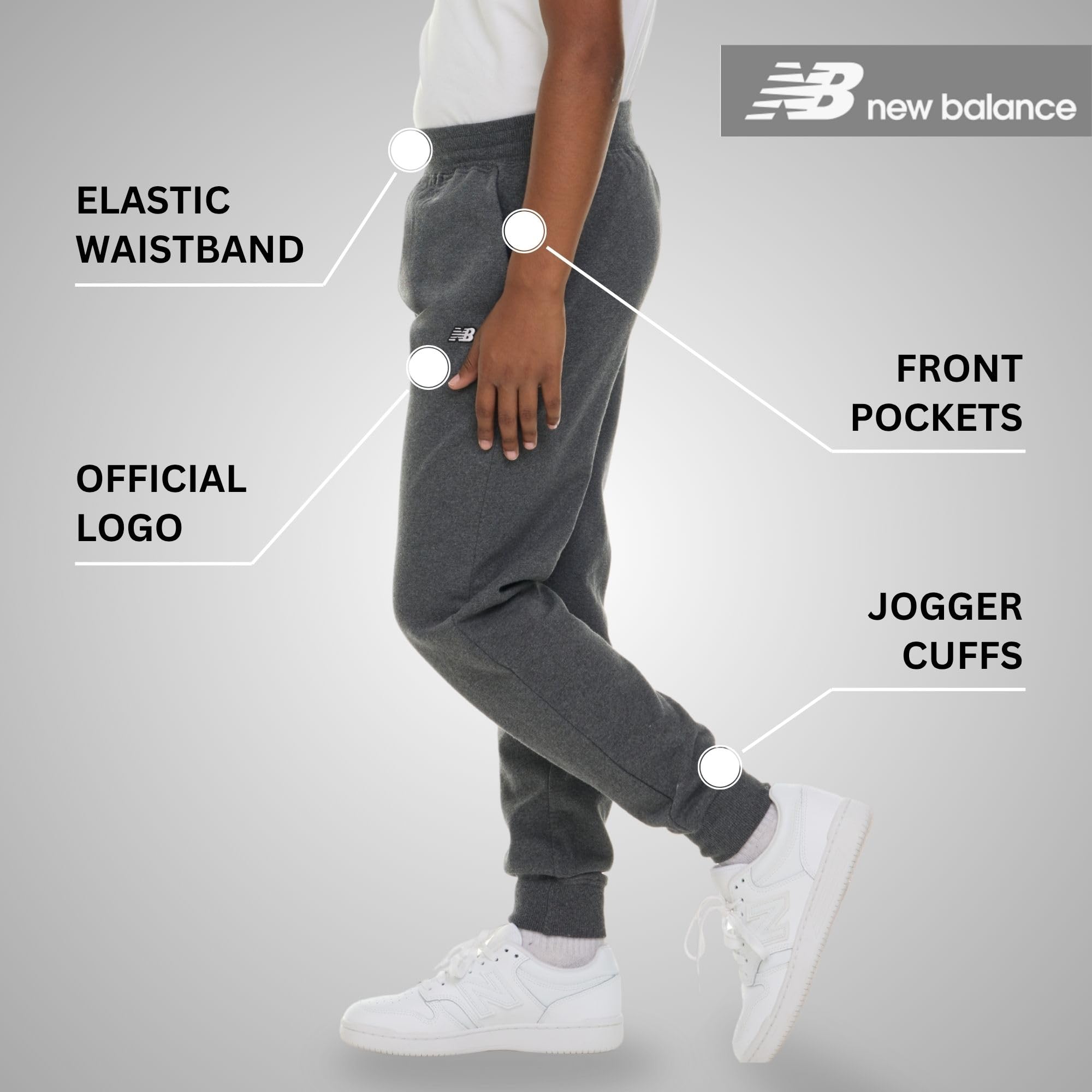 New Balance Boys Fleece Jogger 3 Pack – Kids Soft Cotton Blend Fleece Sweatpants with Pockets, Athletic Fit, Sizes 4-20