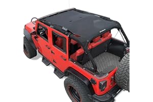 Shadeidea JK Sun Shade Top Compatible with Jeep Wrangler JKU Top Sunshade Soft Mesh Roof Cover (2007-2018)- Wind Noise UV Blocker -10 Year Warranty -4 Door -Black -Front&Rear (1 Piece)
