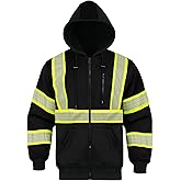 HIS ZEST Hi Vis Hoodie for Men Reflective Safety Sweatshirts High Visibility Class 3 Construction Work Zipper Jackets