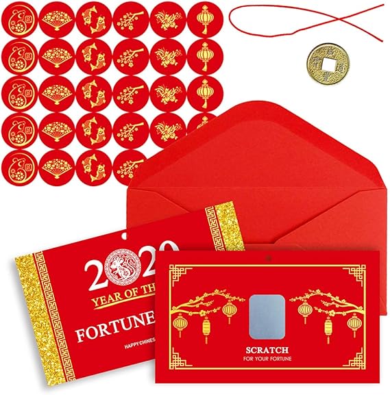 Chinese new year fan card Amazon.com: Winlyn 28 Sets Chinese New Year Fortune Cards with Red Envelops Chinese Coins