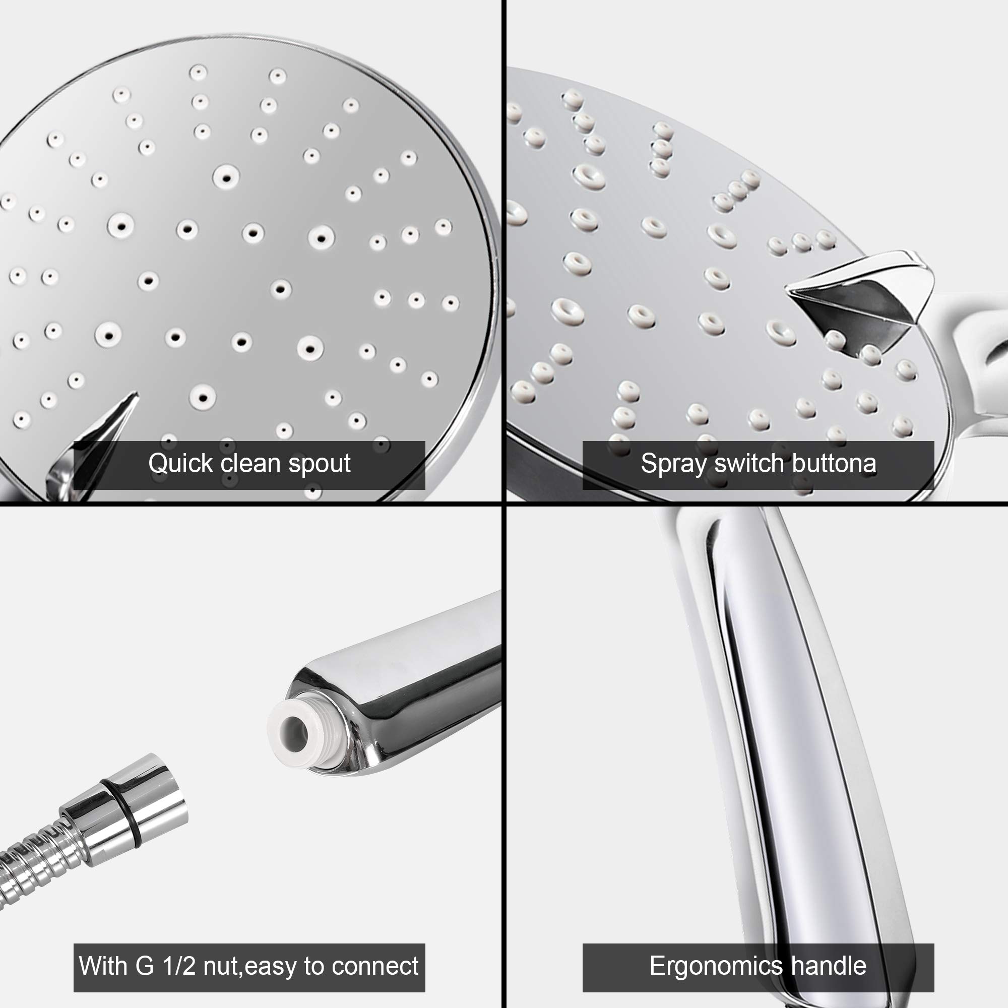 Handheld Shower Head, Hiseea Universal Water Saving Bath Showerhead with 3 Mode Function Spray, Chrome