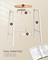 VASAGLE Bar Stool Set of 2 Kitchen Chair High Seat with Footrest Beige White view 6