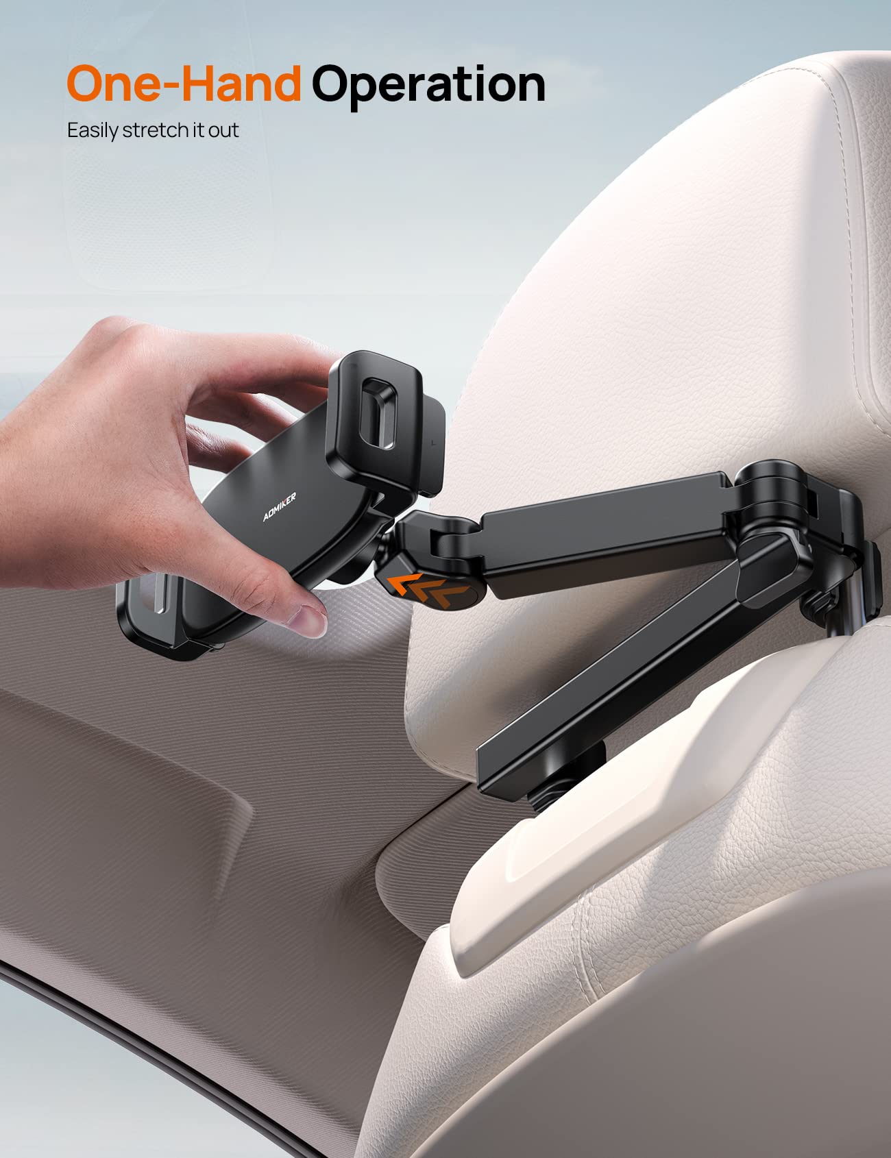 iPad Holder Car Headrest - [Stretchable Arm] 2025 Adjustable Tablet Mount for Car Backseat, Travel Road Trip Essentials for Kids, for iPad Pro, Air, Mini, Samsung Tab, 4.7-11” Device - Black
