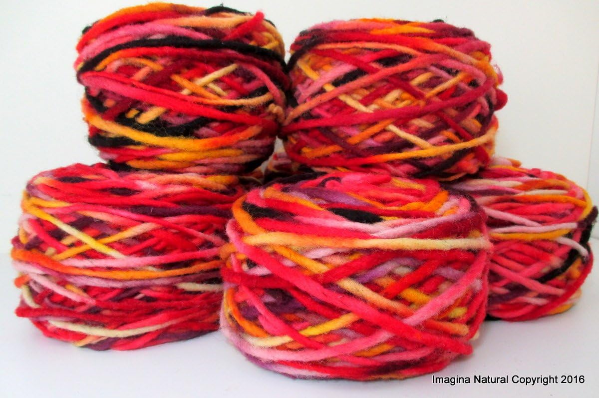Limited Edition Handspun Hand dyed yarn Pure Bulky Chilean Wool Knitting Multicolour Araucania Chunky Skein red-orange-yellow 100g 3.5oz
