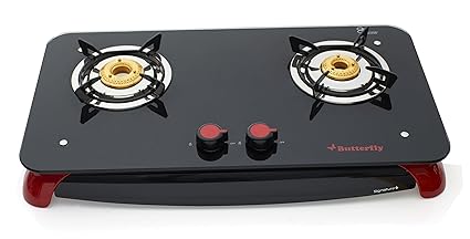 Butterfly Signature+ 2 Burner Glass Top Stove, Black/Red