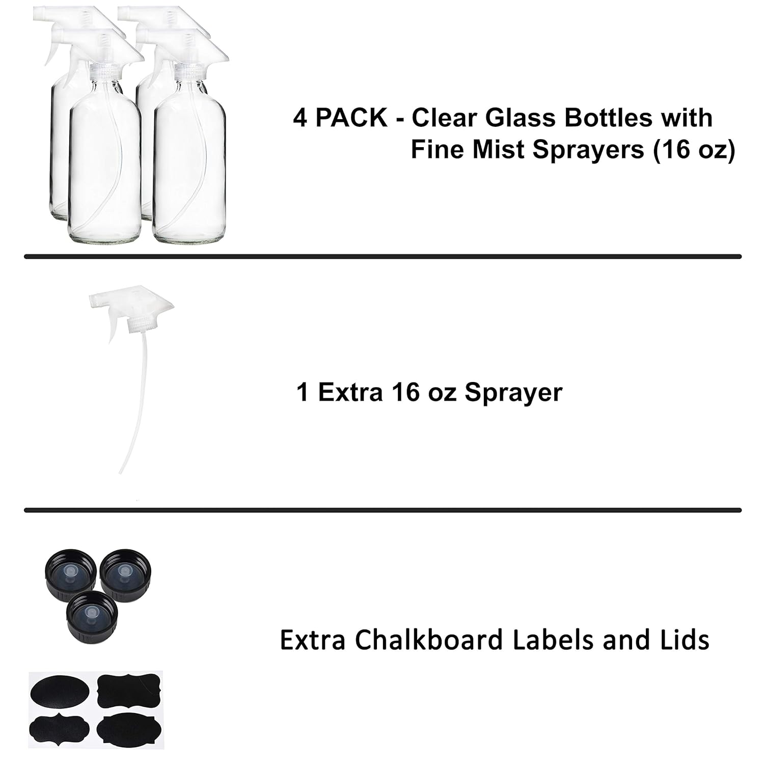 Youngever 4 Pack Empty Glass Spray Bottle, 16 Ounce Clear Glass Spray Bottle for Essential Oils with Extra Durable Trigger Sprayers : Beauty