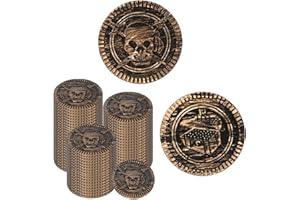 GEODURN 100 Pieces Plastic Pirate Gold Coins Set, Brown - Play Treasure Gold Coins for Pirate Themed Party, St. Patrick's Day, Treasure Hunt Game, Halloween and Christmas Decorations…
