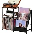 LELELINKY Record Player Stand with Vinyl Storage, 3 Tier Turntable Stand with Display Shelf Storage Up to 150 Albums,Brown End Table for Living Room
