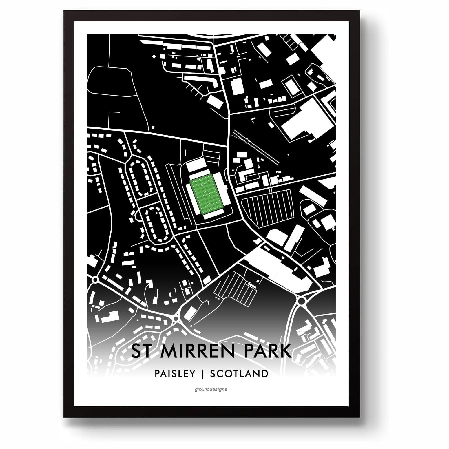 GroundDesigns ST MIRREN FC Football Gift ST MIRREN PARK Stadium Map Unframed Art A3 Print SMFC