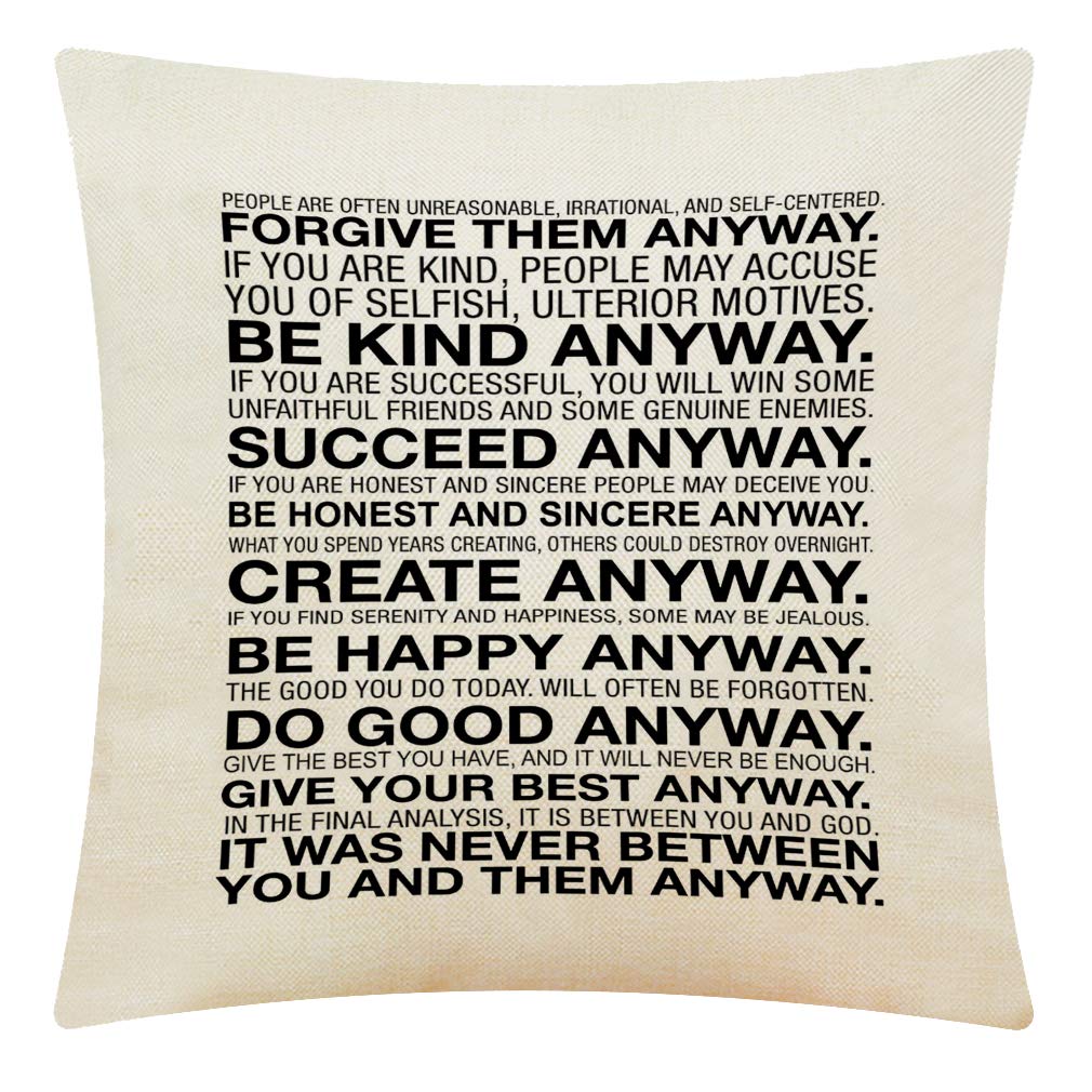 CANSEGO Mother Teresa Anyway Quote Throw Pillow Case,Cotton Linen Cushion Cover Square Standard Home Decorative for Sofa Bedroom Men/Women 18x18 Inch