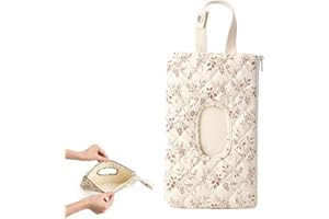 Wipe Holder Floral Diaper and Wipes Pouch Portable Hanging Wipes Bag for Car, Resuable Wet Wipe Pouch for Travel & Outdoor, Beige