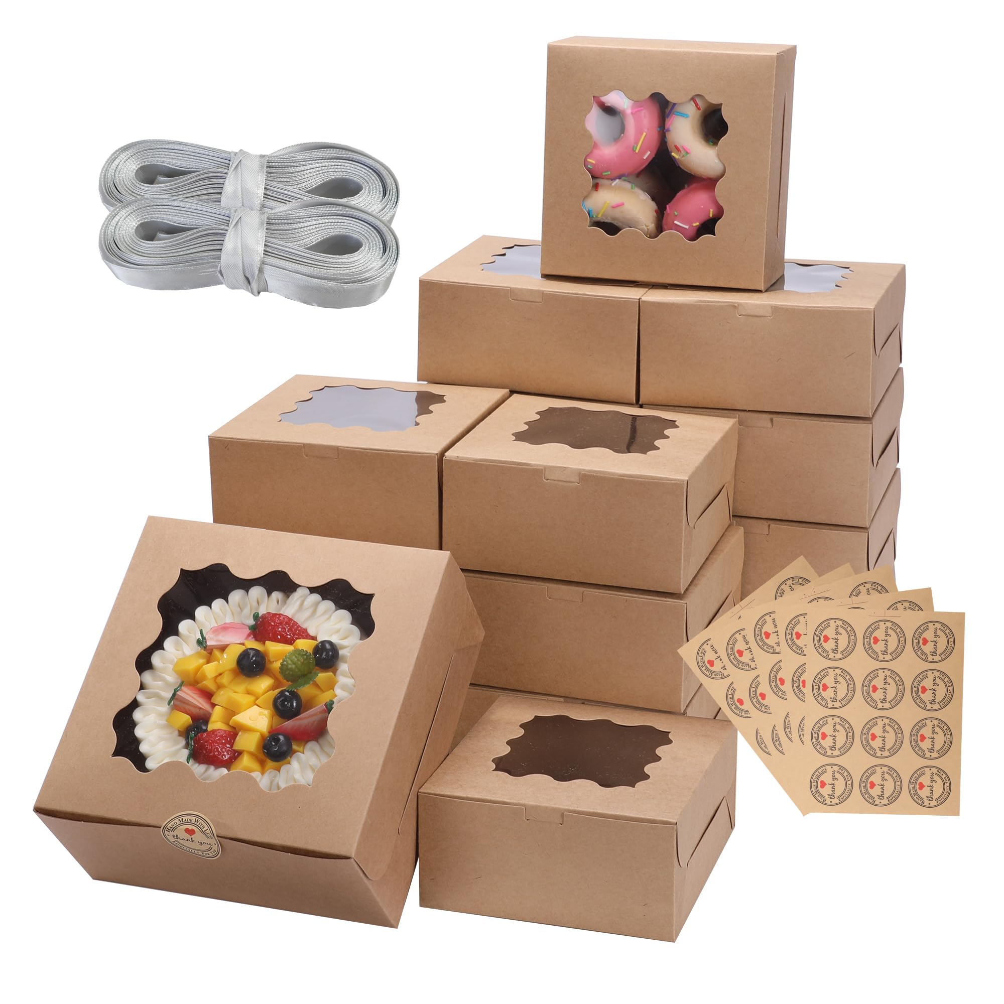 Photo 1 of Momodelli 24pcs 10x10x5 Inches Brown Cake Boxes with Window, Bakery Boxes with Window, Pastry Boxes, dessert boxes, Cookie Boxes for gift giving, Cake, Pastries, Pie, Chocolates, Cupcakes, Cookies