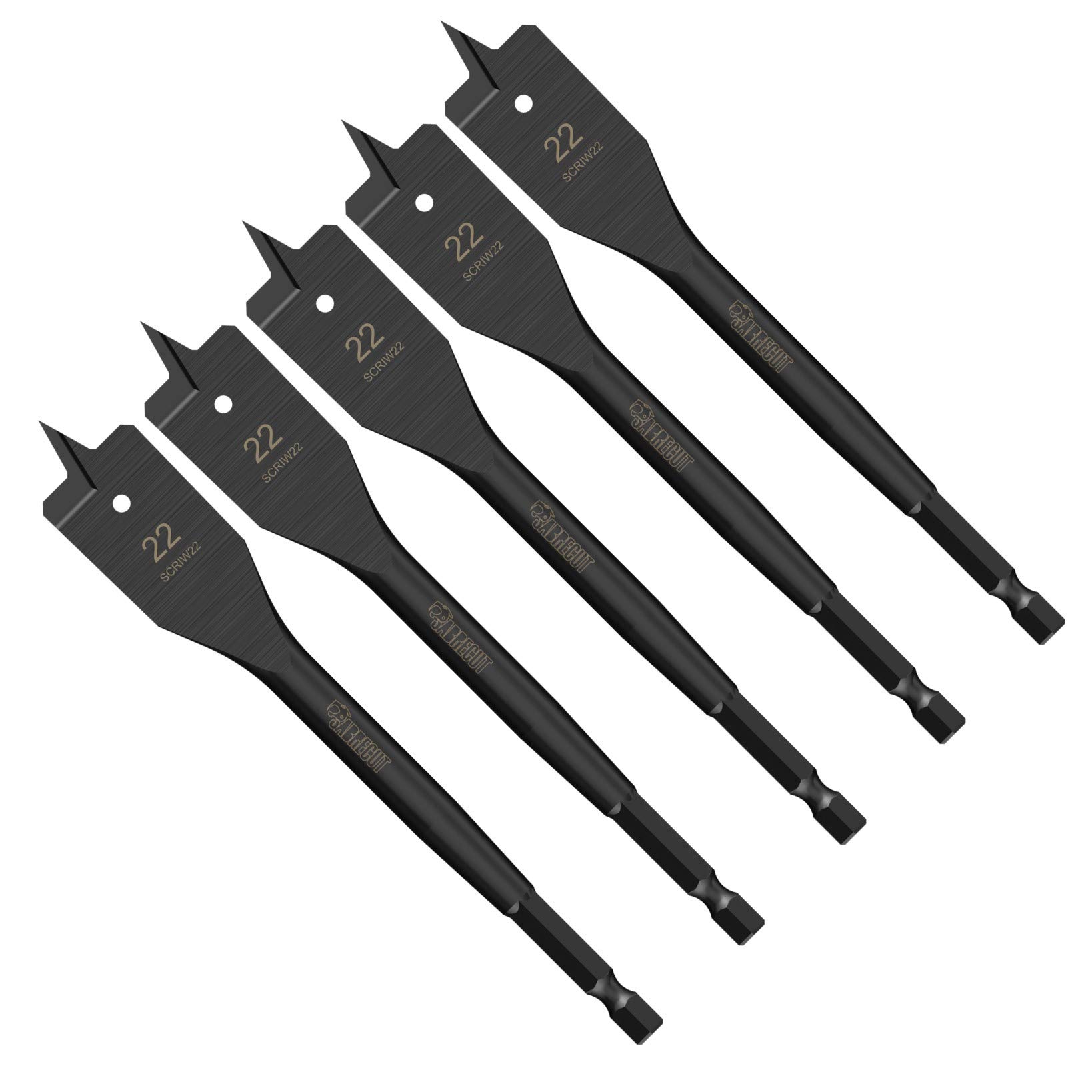 5 x SabreCut SCRIW22_5 22mm x 152mm Impact Rated Flat Wood Spade Bits for Softwood Hardwood Chipboard