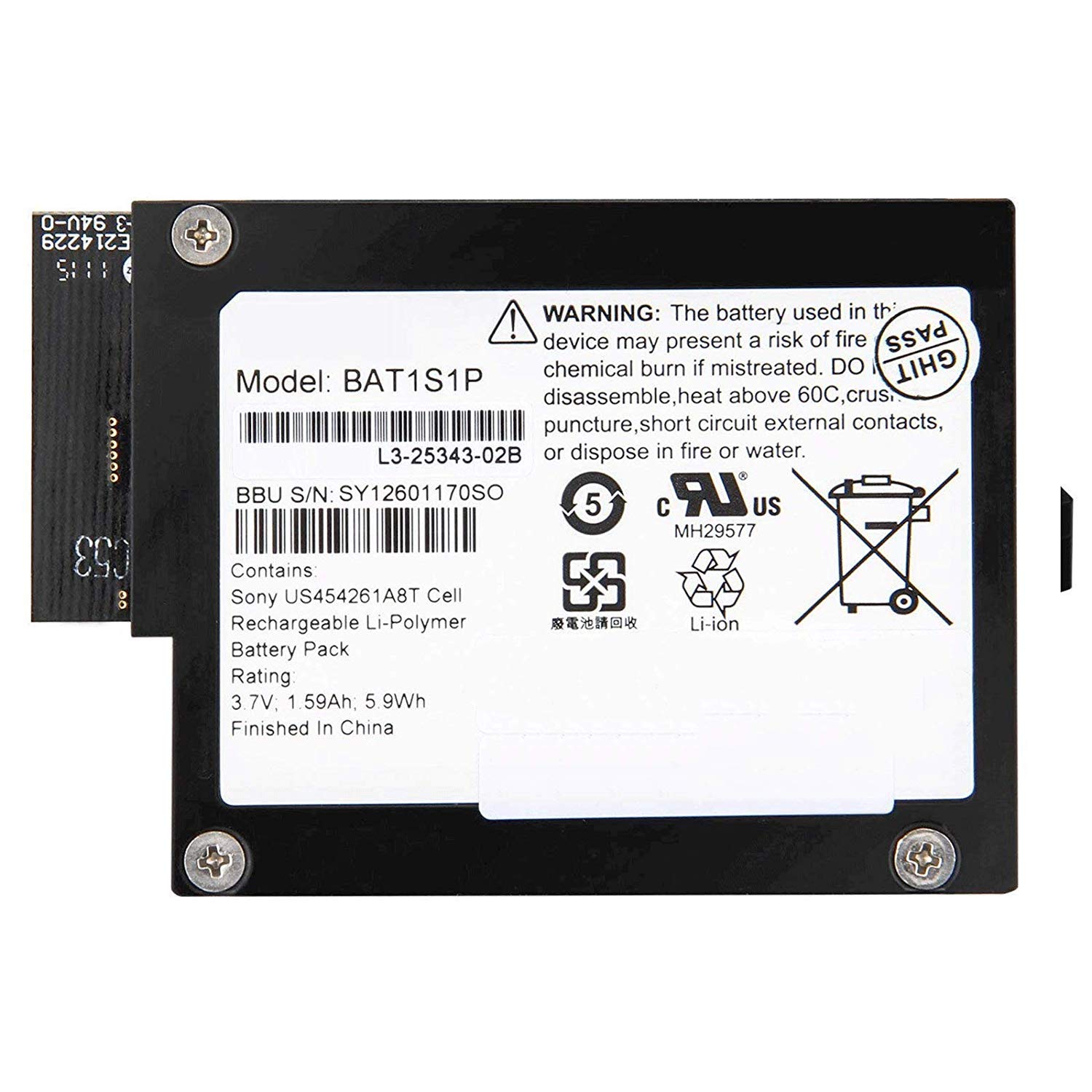 ASKC 5.9Wh BAT1S1P Backup Unit Battery Compatible with LSI MegaRaid SAS 9260-8i 9280-8i IBM Logic BBU-iBBU08 Raid 81Y4451 M5000 M5014 M5015 M5016 M5110 MR10I Series Controllers 3.7V 1590mAh