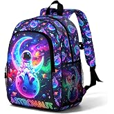 Bawpkn Space Astronaut Backpack for Boys Kids School Backpacks Front Pocket with Adjustable Buckled Chest Straps Bookbag for School Sports Gym