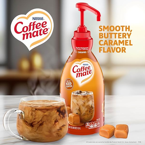 NESTLE COFFEE MATE COFFEE CREAMER, CARAMEL, LIQUID CONCENTRATE PUMP BOTTLE, NON DAIRY, NO REFRIGERATION, 50.7 FL OZ (PACK OF 2)