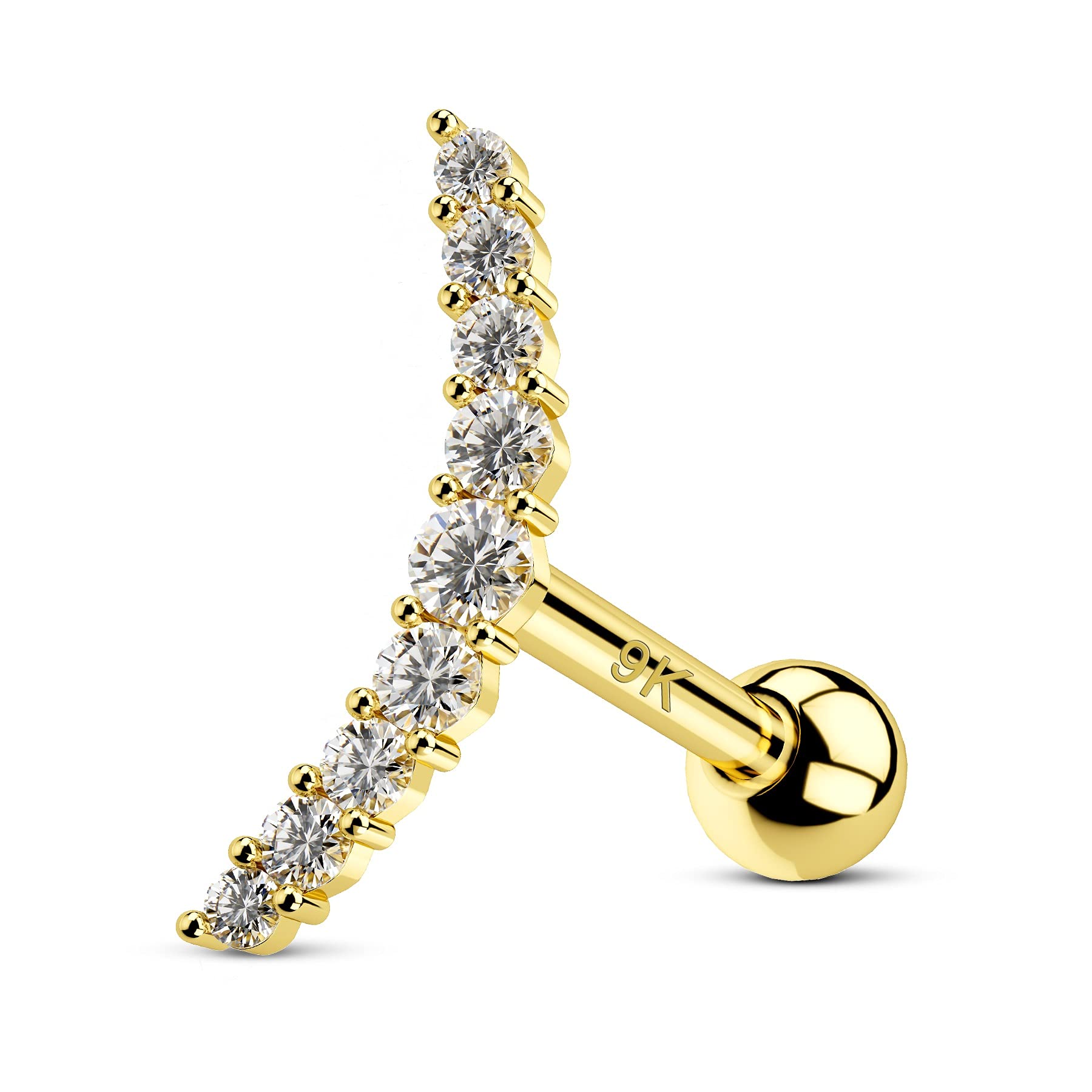 OUFER 9ct Solid Gold Cartilage Earrings 16G AAA+ CZ Forward Helix Piercings Ear Conch Piercings Upper Tragus Studs Jewellery Women