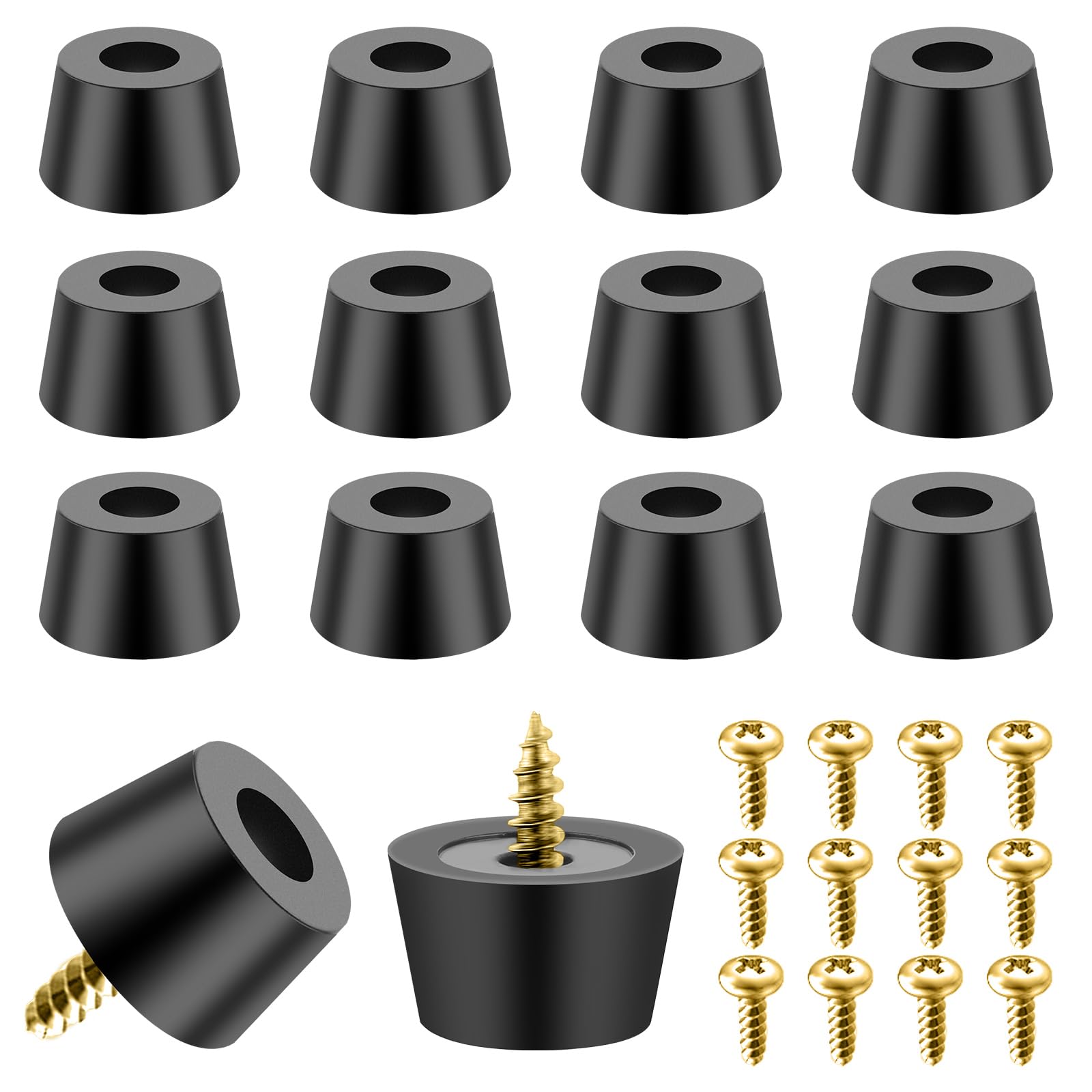 Teaaha 12 PCS Black Round Rubber Feet for Cutting Board, Soft Grip, Non-Slip, Anti-Slip, Stainless Steel Screws