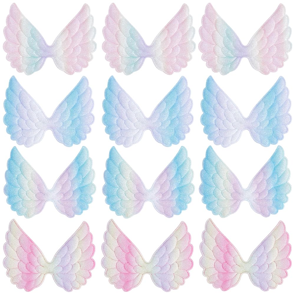 GORGECRAFT 4 Styles 40Pcs Iridescent Wings Patch Fabric Embossed Small Angel Wings Sew on Applique Rainbow Color for Clothes Jeans Bags Hat DIY Crafts Hair Accessories