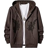SOLY HUX Men's Graphic Zip Up Hoodies Streetwear Jacket Letter Print Long Sleeve Sweatshirt with Pocket
