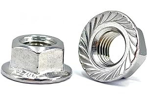 DMDZ HEYDAY M10x1.25 Serrated Flange Hex Lock Nuts 10 Pcs 304 Stainless Steel 18-8, Full Thread, Hex Drive, Bright Finish