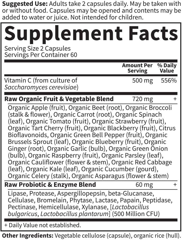 Garden of Life Vitamin C - Vitamin Code Raw Vitamin C - 120 Vegan Capsules, 500mg Whole Food Vitamin C with Bioflavonoids, Fruits & Veggies, Probiotics, Gluten Free Vitamin C Supplements for Adults: Health & Personal Care