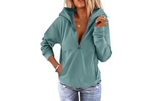 PGANDS Women's Long Sleeve Fleece Lined Hoodies Half Zip Collar Zipper Loose Hooded Sweatshirts