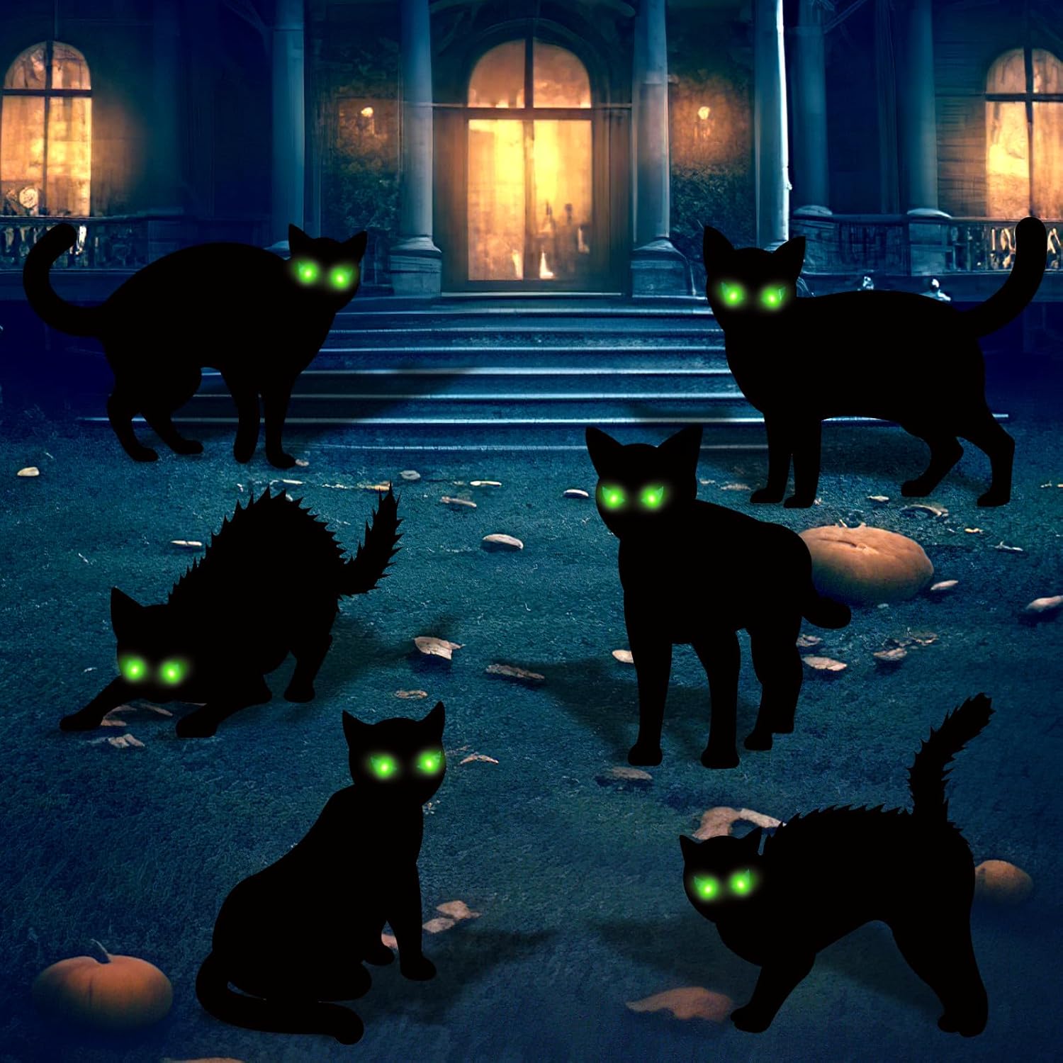 Yard Signs - 6 Pack Black Cat Halloween Decor Yard Signs with Stakes,Halloween Decorations Outdoor, Scary Silhouette with Glow in Dark Eyes for Outdoor Yard Lawn Garden Halloween Decor