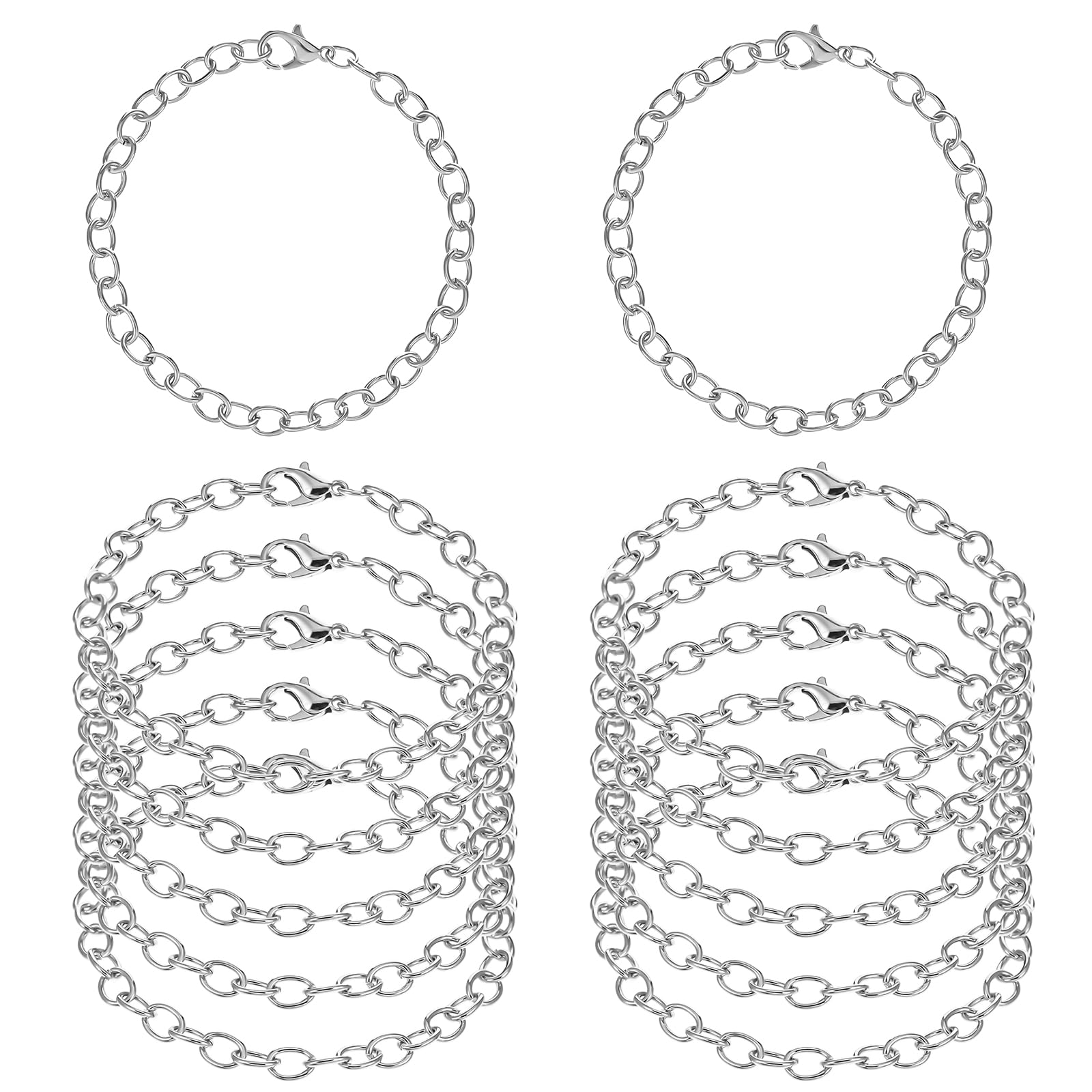 Photo 1 of 12 Pieces Charm Bracelet Chain Silver Charm Bracelets with Lobster Clasps Alloy Bracelet Link Chains DIY Jewelry Making Bracelets Chains for Women DIY Jewelry Making Crafts Supplies