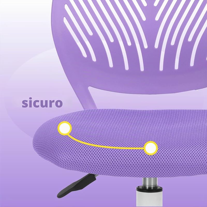 Sedia da scrivania per bambini, regolabile in altezza, girevole, con schienale con piccolo foro, adatta per camera dei bambini o sala studio, colore: viola — foto 6 di 8