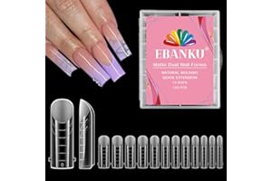 EBANKU Poly Gel Nail Forms, 120Pcs Coffin Matte Dual Nail Forms Clear Nail Molds Square Full Cover Nail Tips for Nail Extension Nail Art DIY 12 Sizes